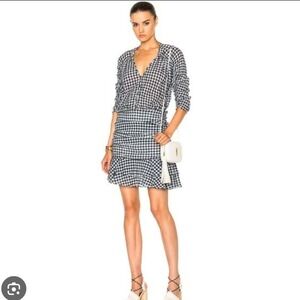 Veronica‎ Beard Women's Campbell Ruched Gingham Flounce Mini Dress Navy- Size 6